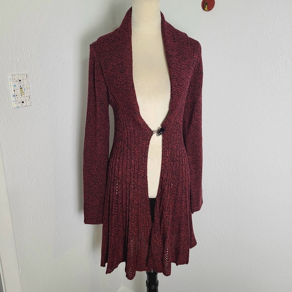 By Design Burgundy Open-Front Long Sweater with Loophole @ Waist, Size Medium - Picture 2 of 9